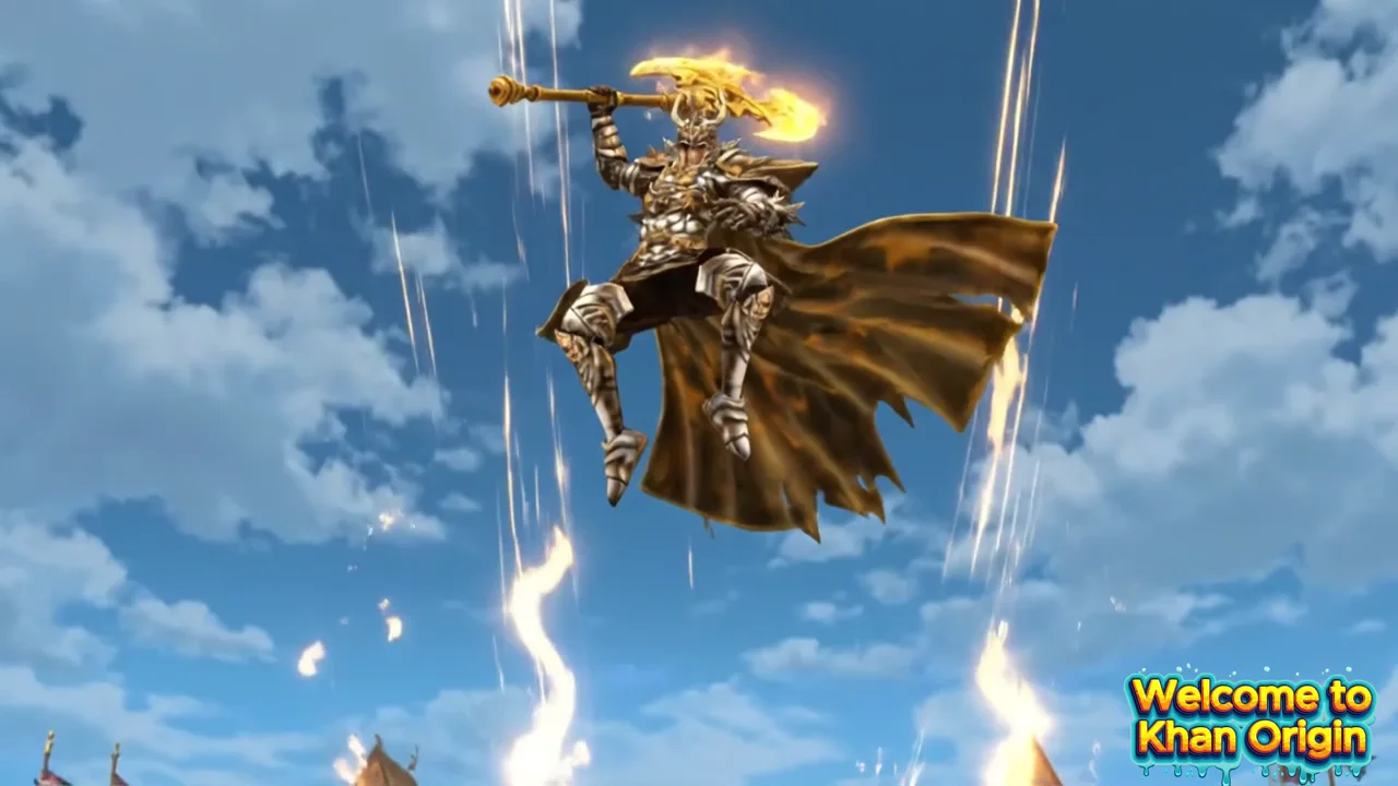 Armored warrior descending into battle